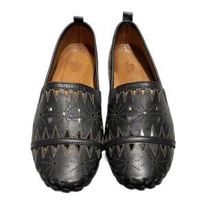 Spring Step Fusaro Black Leather Slip-On Loafers, Size 39 (US 8.5)